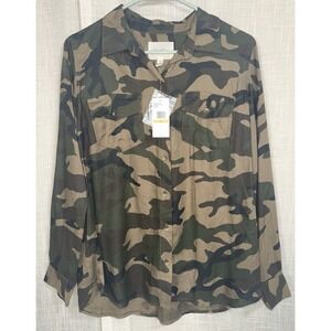 NWT Jessica Simpson Women's Button Up Camo Long Sleeve Shirt Rtl. $69.50 Blouse